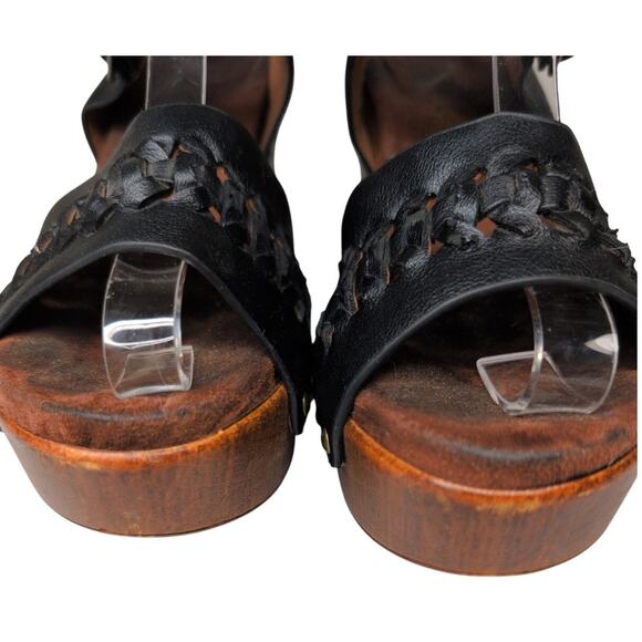 Chunky Woven Platform Heel Sandals 8M Faux‎ Leather Wood Boho Festival Summer - Picture 7 of 7